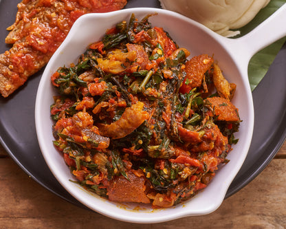 Pounded Yam with Vegetable Soup