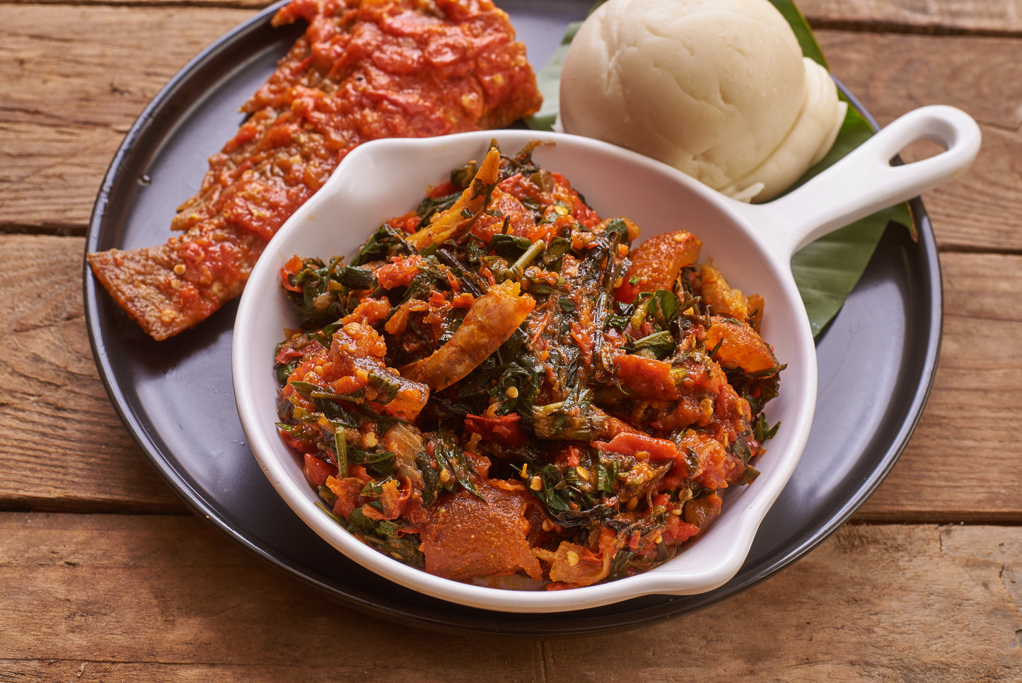 Pounded Yam with Vegetable Soup