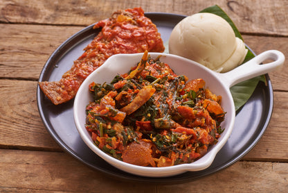 Pounded Yam with Vegetable Soup