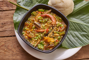 Pounded Yam with Okra Soup and Fish