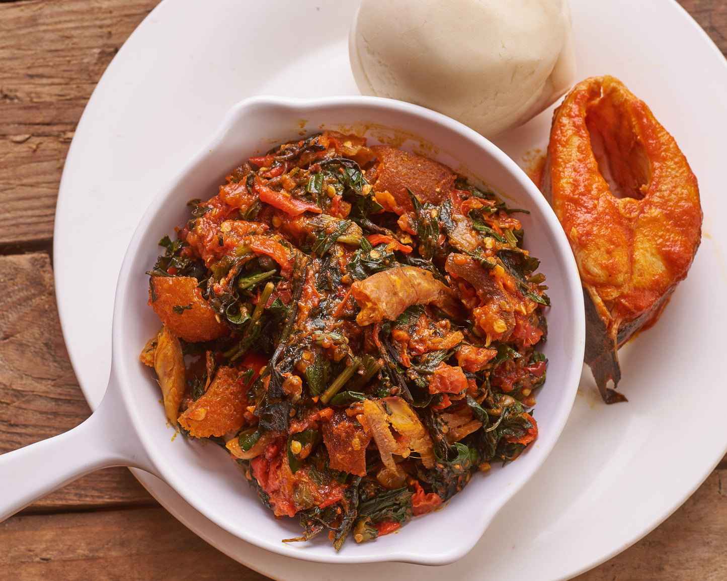 Pounded Yam with Vegetable Soup