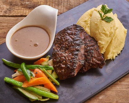 Grilled Steak with Mashed Potatoes and Vegetables