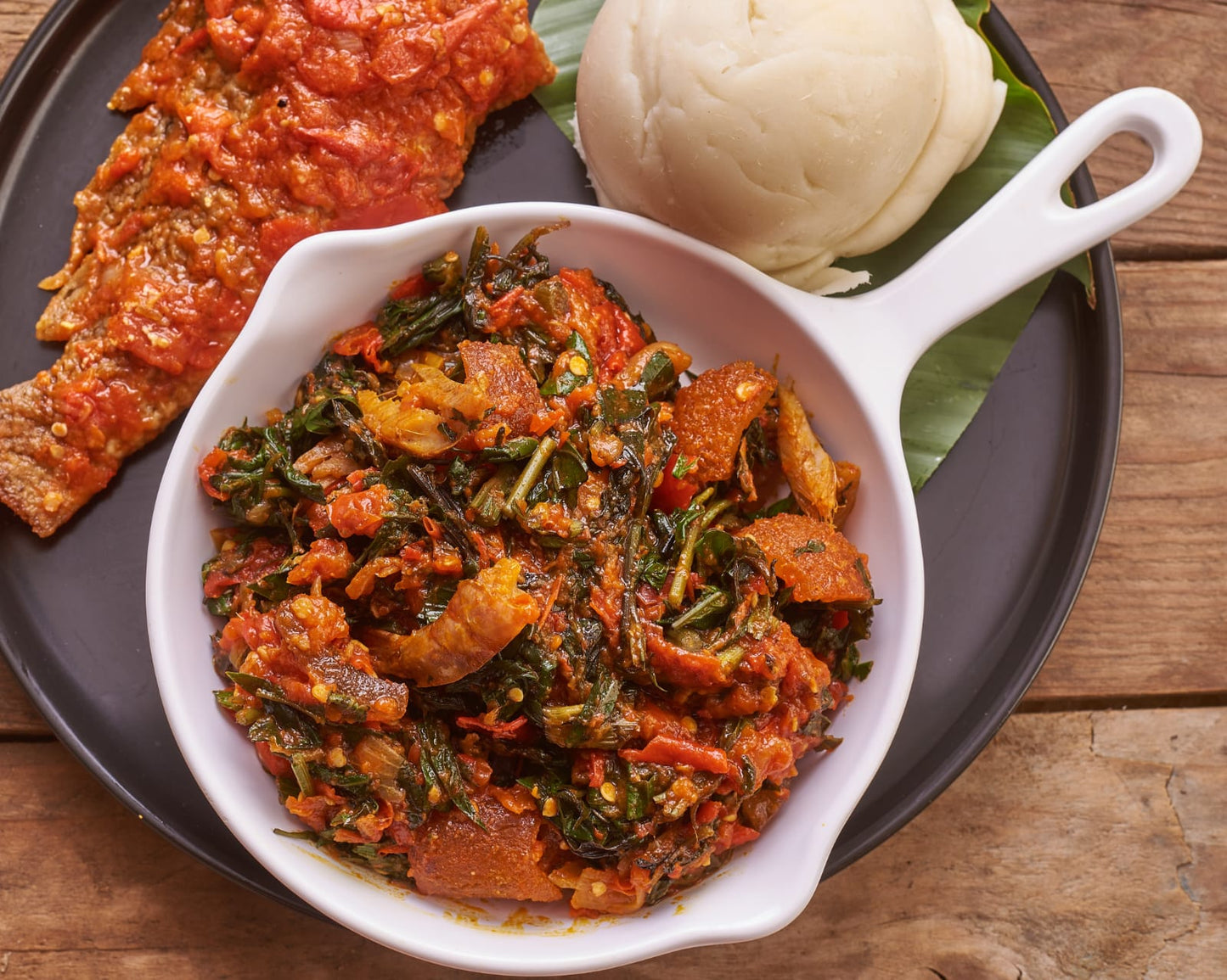 Pounded Yam with Vegetable Soup